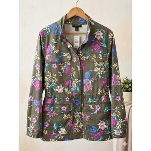 Lane Bryant Utility Jacket Womens 22/24 Green Boho Floral Field Coat NWT
